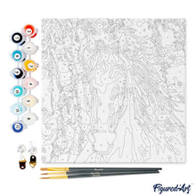 Carica l&#39;immagine nel visualizzatore di Gallery, Mini Kit da Dipingere con i Numeri 20x20cm con cornice Cavallo bianco e fiori rosa