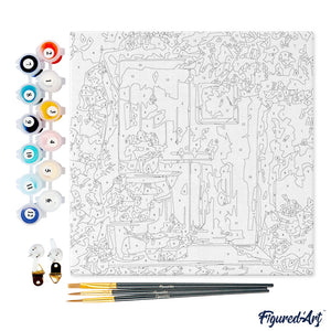 Mini Kit da Dipingere con i Numeri 20x20cm con cornice Ingresso fiorito