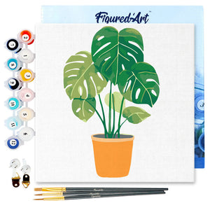 Mini Kit da Dipingere con i Numeri 20x20cm con cornice Monstera in vaso