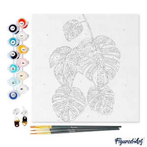 Mini Kit da Dipingere con i Numeri 20x20cm con cornice Le foglie di Monstera