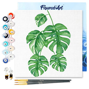 Mini Kit da Dipingere con i Numeri 20x20cm con cornice Le foglie di Monstera