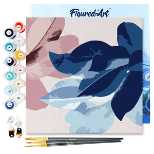 Mini Kit da Dipingere con i Numeri 20x20cm con cornice Fiori bluette