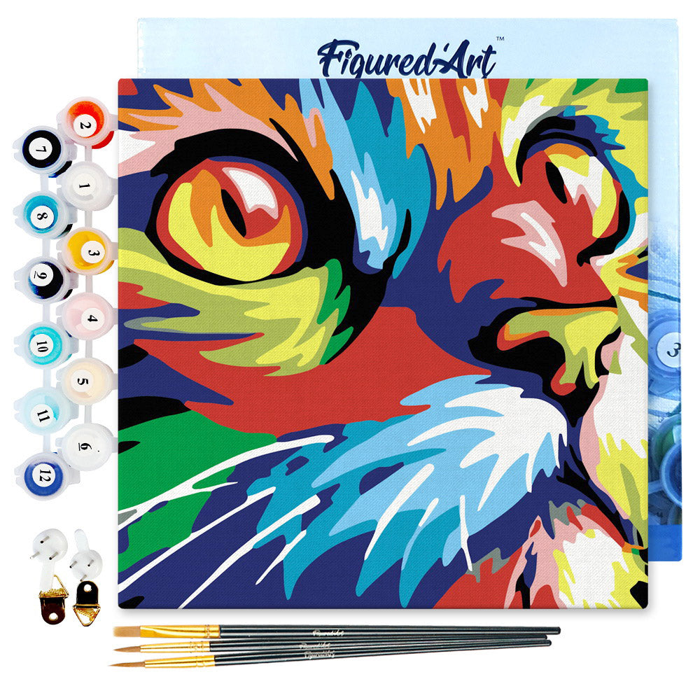 Mini Kit da Dipingere con i Numeri 20x20cm con cornice Felino Pop Art –  Figured'Art