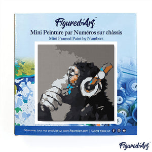 Mini Kit da Dipingere con i Numeri 20x20cm con cornice Scimmia con le cuffie