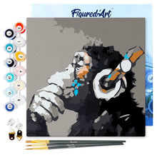 Carica l&#39;immagine nel visualizzatore di Gallery, Mini Kit da Dipingere con i Numeri 20x20cm con cornice Scimmia con le cuffie