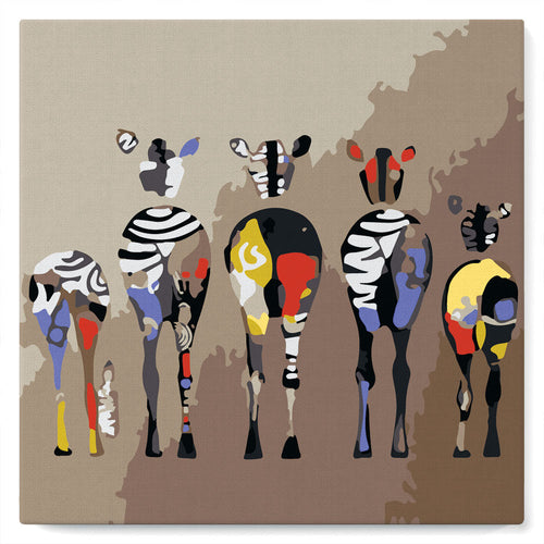 Mini Kit da Dipingere con i Numeri 20x20cm con cornice Famiglia di zebre
