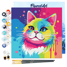 Carica l&#39;immagine nel visualizzatore di Gallery, Mini Kit da Dipingere con i Numeri 20x20cm con cornice Gatto Pop Art Astratto