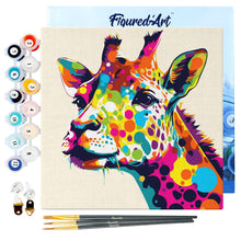 Carica l&#39;immagine nel visualizzatore di Gallery, Mini Kit da Dipingere con i Numeri 20x20cm con cornice Giraffa Pop Art Astratta