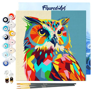 Mini Kit da Dipingere con i Numeri 20x20cm con cornice Gufo Pop Art Astratto