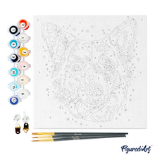 Carica l&#39;immagine nel visualizzatore di Gallery, Mini Kit da Dipingere con i Numeri 20x20cm con cornice Cane Fluo Pop Art Astratto