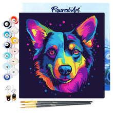 Carica l&#39;immagine nel visualizzatore di Gallery, Mini Kit da Dipingere con i Numeri 20x20cm con cornice Cane Fluo Pop Art Astratto