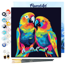Carica l&#39;immagine nel visualizzatore di Gallery, Mini Kit da Dipingere con i Numeri 20x20cm con cornice Pappagalli Pop Art Astratti