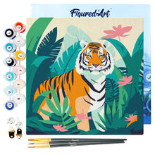 Carica l&#39;immagine nel visualizzatore di Gallery, Mini Kit da Dipingere con i Numeri 20x20cm con cornice Tigre del Bengala Tropicale