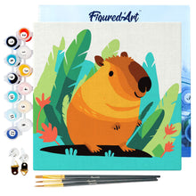 Carica l&#39;immagine nel visualizzatore di Gallery, Mini Kit da Dipingere con i Numeri 20x20cm con cornice Capibara Tropicale