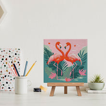 Carica l&#39;immagine nel visualizzatore di Gallery, Mini Kit da Dipingere con i Numeri 20x20cm con cornice Fenicotteri Tropicali