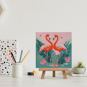 Mini Kit da Dipingere con i Numeri 20x20cm con cornice Fenicotteri Tropicali
