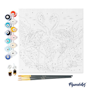 Mini Kit da Dipingere con i Numeri 20x20cm con cornice Fenicotteri Tropicali