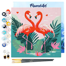 Carica l&#39;immagine nel visualizzatore di Gallery, Mini Kit da Dipingere con i Numeri 20x20cm con cornice Fenicotteri Tropicali