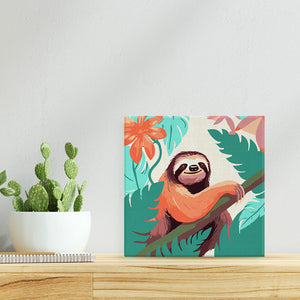 Mini Kit da Dipingere con i Numeri 20x20cm con cornice Bradipo Tropicale