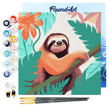 Carica l&#39;immagine nel visualizzatore di Gallery, Mini Kit da Dipingere con i Numeri 20x20cm con cornice Bradipo Tropicale