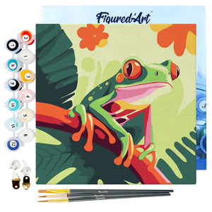 Mini Kit da Dipingere con i Numeri 20x20cm con cornice Raganella dagli occhi rossi Tropicale