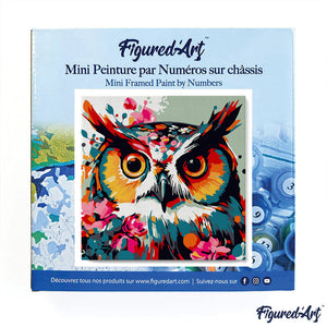 Mini Kit da Dipingere con i Numeri 20x20cm con cornice Gufo Fantasy con Fiori