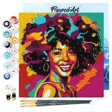 Carica l&#39;immagine nel visualizzatore di Gallery, Mini Kit da Dipingere con i Numeri 20x20cm con cornice Donna Afroamericana Pop Art