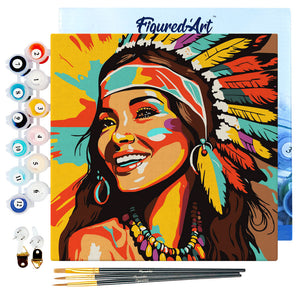 Mini Kit da Dipingere con i Numeri 20x20cm con cornice Nativa d'America Pop Art