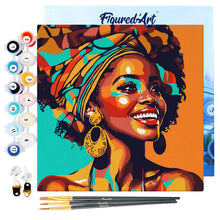Carica l&#39;immagine nel visualizzatore di Gallery, Mini Kit da Dipingere con i Numeri 20x20cm con cornice Regina Africana Pop Art