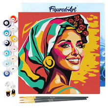 Carica l&#39;immagine nel visualizzatore di Gallery, Mini Kit da Dipingere con i Numeri 20x20cm con cornice Donna Esotica Pop Art