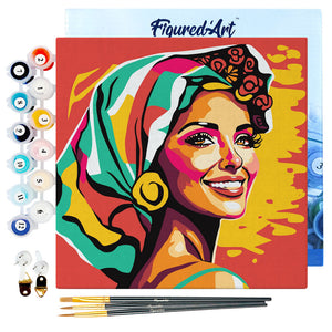 Mini Kit da Dipingere con i Numeri 20x20cm con cornice Donna Esotica Pop Art