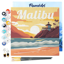 Carica l&#39;immagine nel visualizzatore di Gallery, Mini Kit da Dipingere con i Numeri 20x20cm con cornice Spiaggia di Malibu