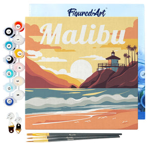 Mini Kit da Dipingere con i Numeri 20x20cm con cornice Spiaggia di Malibu