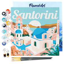 Carica l&#39;immagine nel visualizzatore di Gallery, Mini Kit da Dipingere con i Numeri 20x20cm con cornice Alba a Santorini