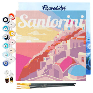 Mini Kit da Dipingere con i Numeri 20x20cm con cornice Tramonto a Santorini
