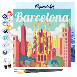 Mini Kit da Dipingere con i Numeri 20x20cm con cornice Barcellona