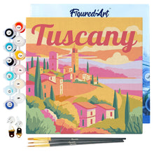 Carica l&#39;immagine nel visualizzatore di Gallery, Mini Kit da Dipingere con i Numeri 20x20cm con cornice Primavera in Toscana