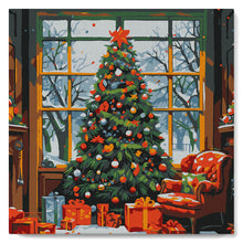 Carica l&#39;immagine nel visualizzatore di Gallery, Mini Kit da Dipingere con i Numeri con cornice Albero di Natale in Salotto
