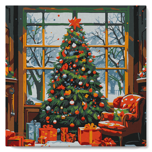 Mini Kit da Dipingere con i Numeri con cornice Albero di Natale in Salotto