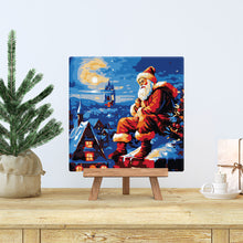 Carica l&#39;immagine nel visualizzatore di Gallery, Mini Kit da Dipingere con i Numeri 20x20cm con cornice Babbo Natale sul tetto