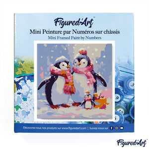 Mini Kit da Dipingere con i Numeri 20x20cm con cornice Famiglia di Pinguini nella Neve