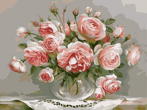 Dipingere con i numeri - Bouquet Di Fiori Rosa Su Un Tavolino