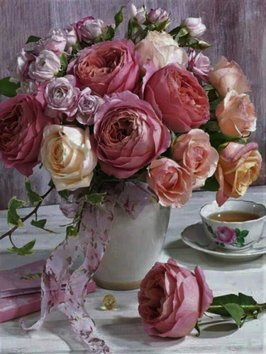 Diamond Painting - Bouquet Di Rose 40x50cm tela già incorniciata