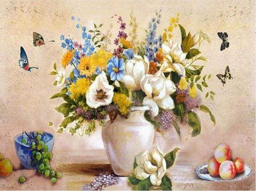 Dipingere con i numeri - Farfalle E Vaso Bianco