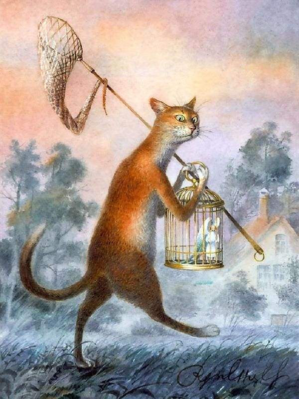Dipingere con i numeri - Gatto E Uccello In Una Gabbia