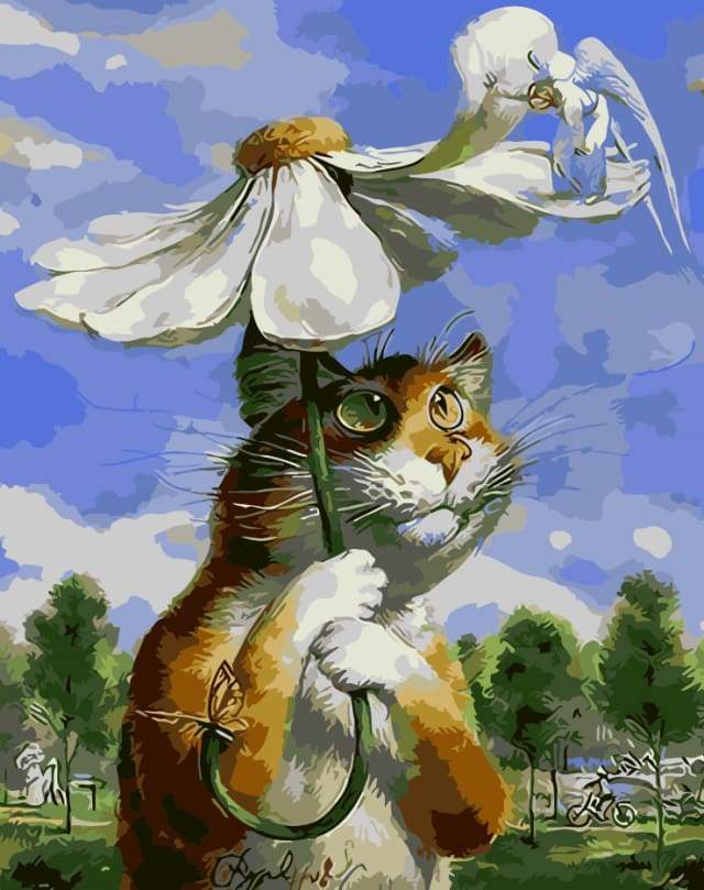 Dipingere con i numeri - Ombrello Margherite E Gatto