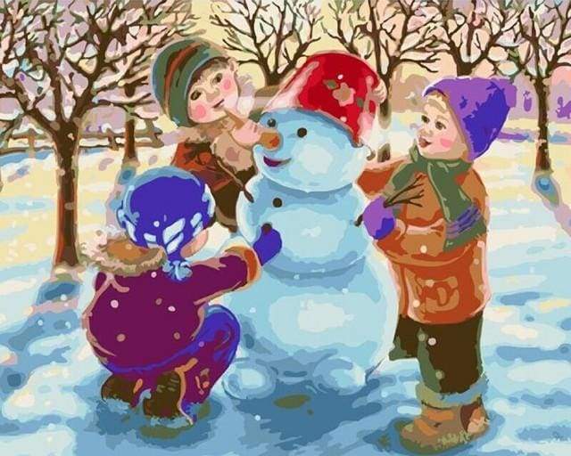 Dipingere con i numeri - Natale Con Tre Bambini Che Giocano Nella Neve
