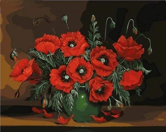 Dipingere con i numeri - Fiori Rosso Scuro