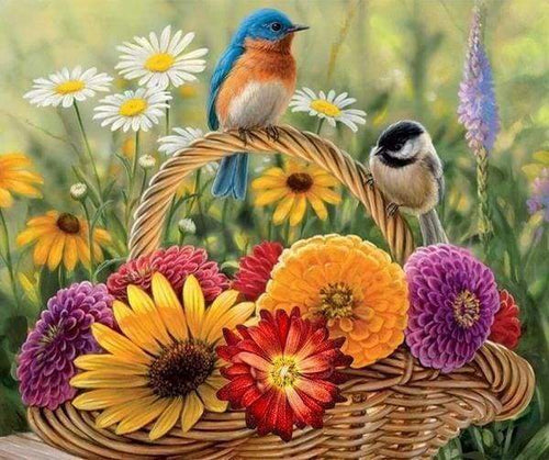 Diamond Painting - Cesto Di Fiori E Uccelli