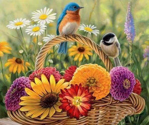 Diamond Painting - Cesto Di Fiori E Uccelli